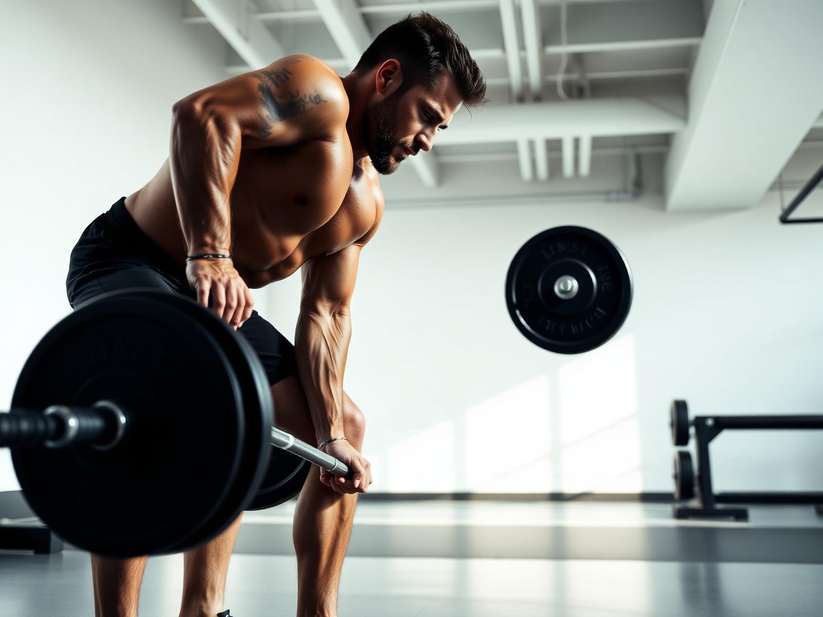 Strong athletic man training in a bright gym