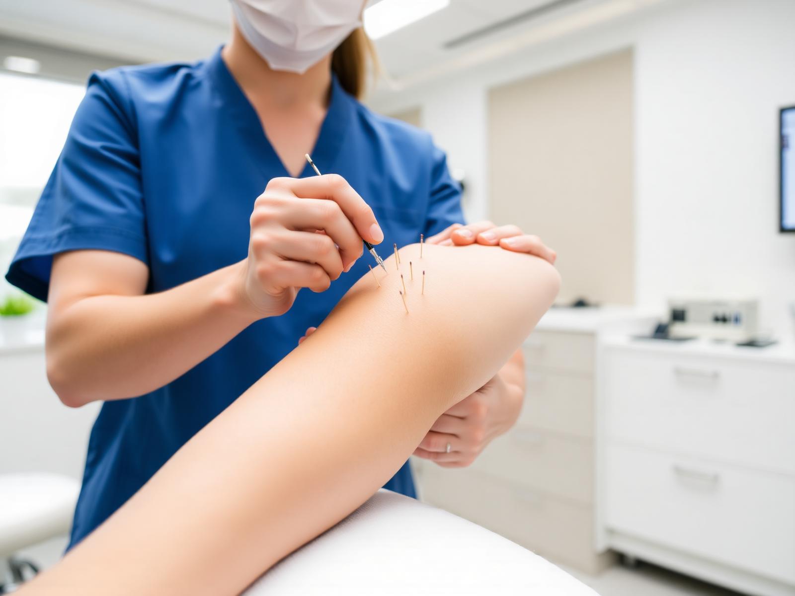 Physiotherapist performing dry needling